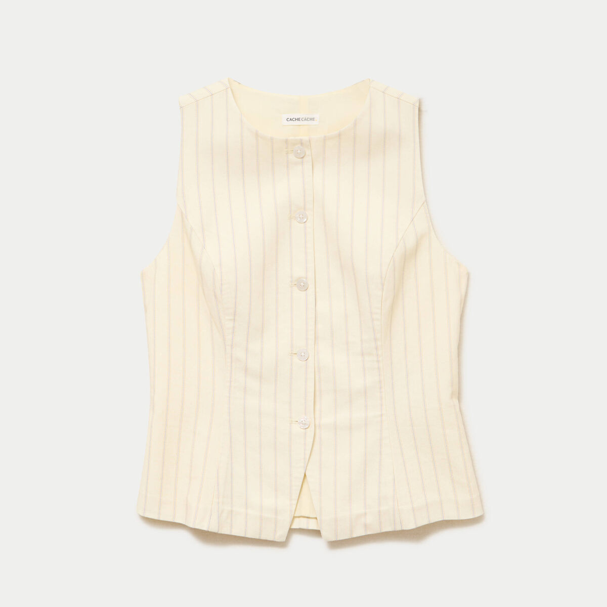Gilet sans manches boutonn&eacute; jaune pastel femme