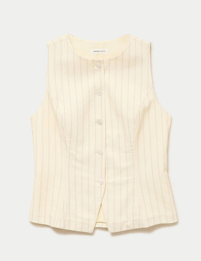 Gilet sans manches boutonn&eacute; jaune pastel femme