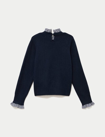 Pull col rond manches longues bleu marine femme