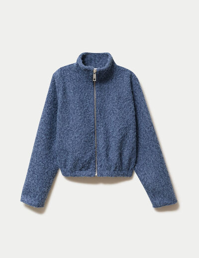 Veste zipp&eacute;e effet polaire bleu marine femme