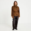 Veste col montant aspect daim marron femme