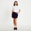 Jupe-short trap&egrave;ze en jean bleu marine femme