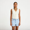 Gilet sans manches col v ecru femme