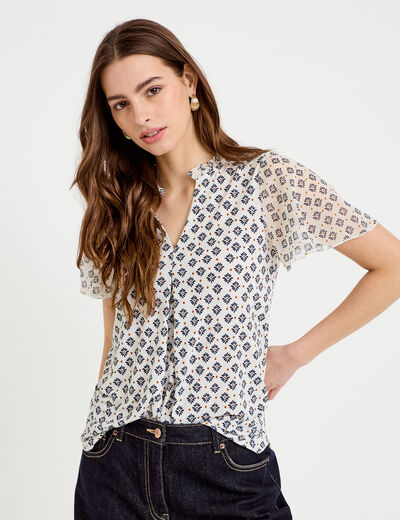 Blouse droite longue manches courtes bleu femme