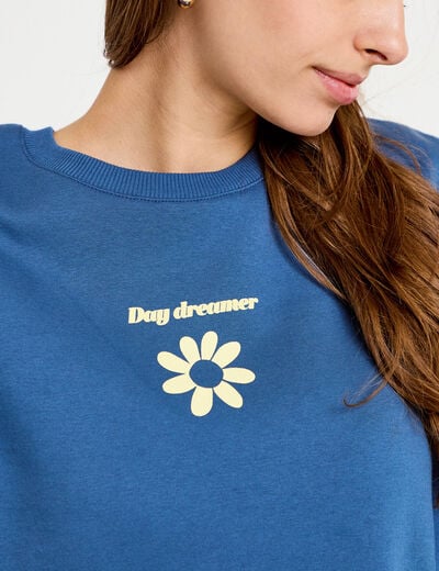 Sweat oversize col rond manches longues bleu fonc&eacute; femme