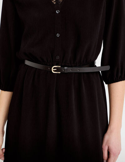Robe longue &eacute;vas&eacute;e col v dentelle noir femme