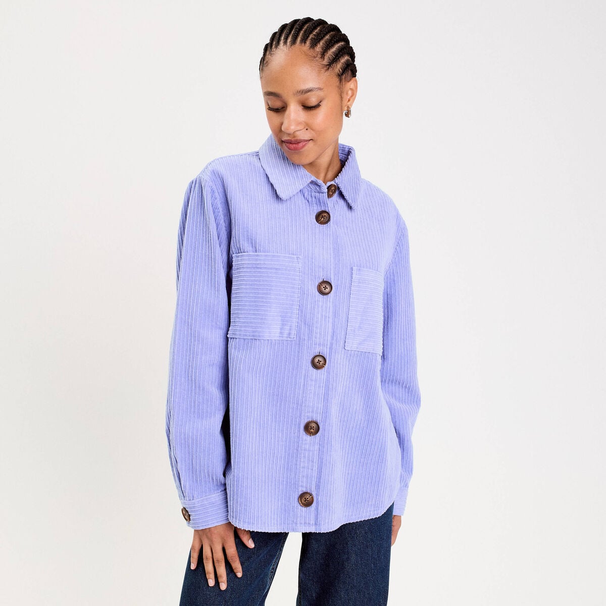 Surchemise oversize col chemise en coton mauve femme