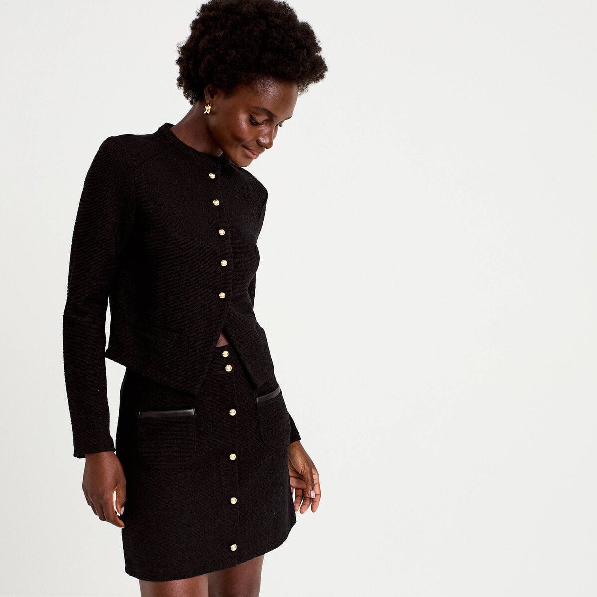 Jupe-short trap&egrave;ze en maille noir femme