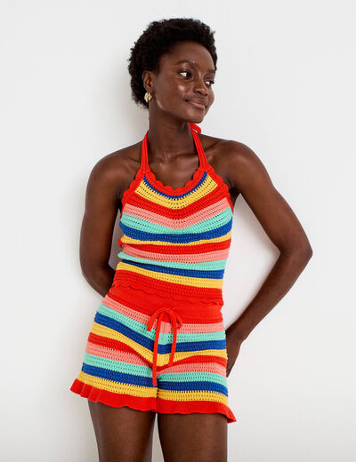 D&eacute;bardeur dos nu en crochet rouge femme