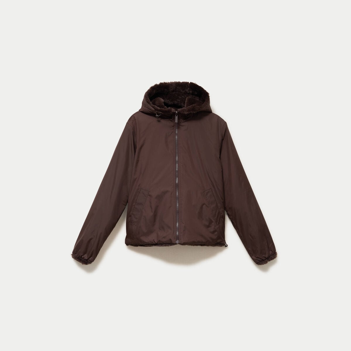 Parka r&eacute;versible &agrave; capuche marron fonc&eacute; femme