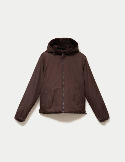 Parka r&eacute;versible &agrave; capuche marron fonc&eacute; femme