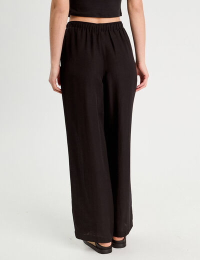Pantalon large taille haute en cr&ecirc;pe noir femme