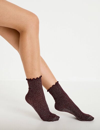 Lot 5 paires de chaussettes violet fonc&eacute; femme