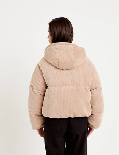 Doudoune r&eacute;versible courte velours beige femme