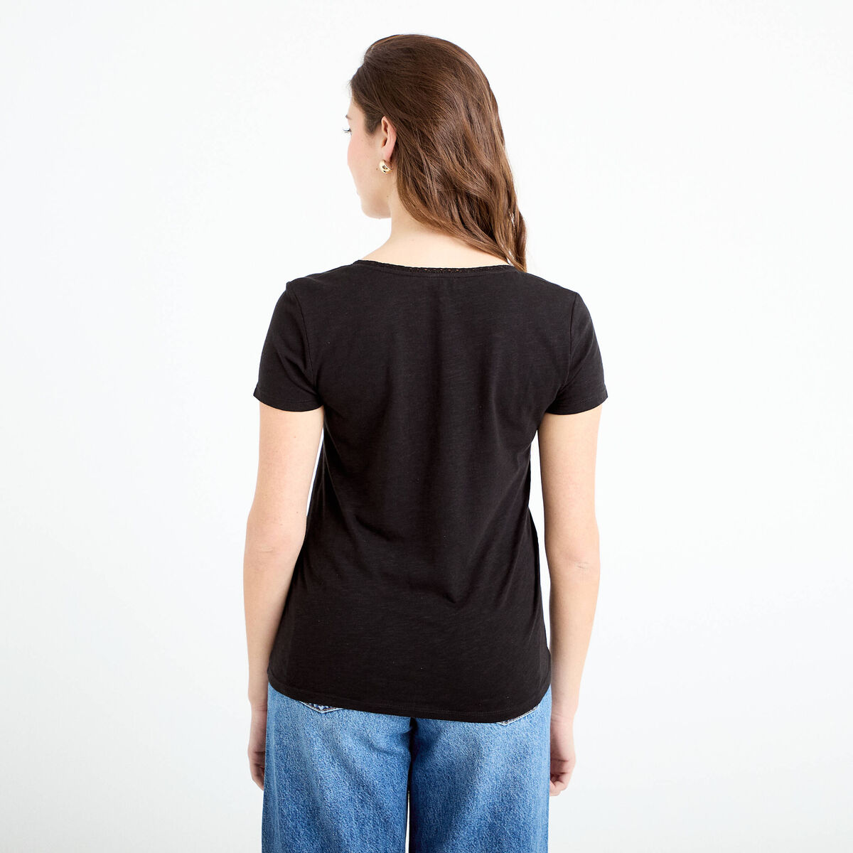 T-shirt col v manches courtes noir femme