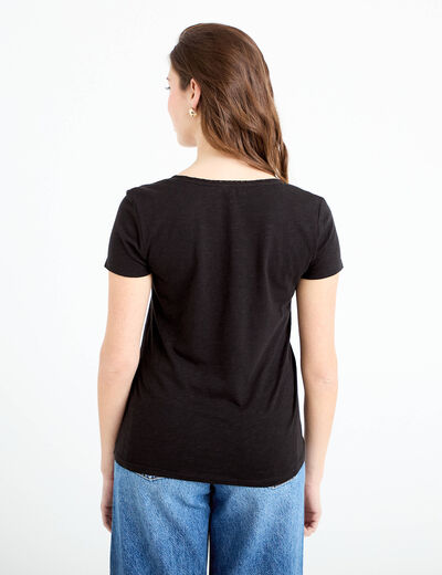 T-shirt col v manches courtes noir femme