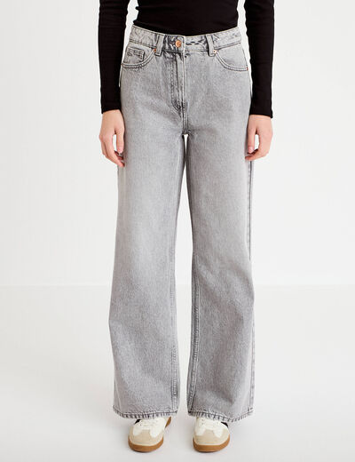 Jeans wide leg taille haute denim gris femme