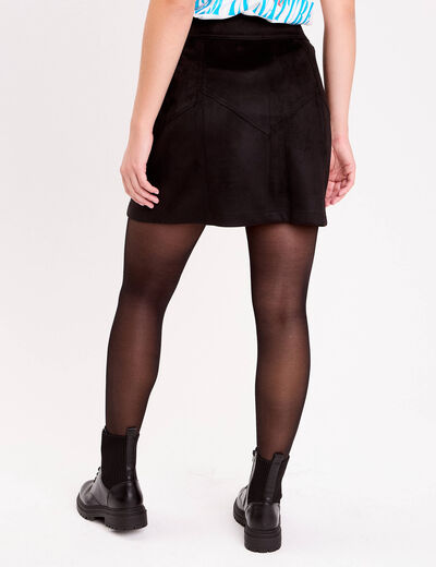 Jupe trap&egrave;ze courte aspect daim noir femme