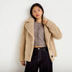 Manteau droit bouclettes col tailleur beige femme