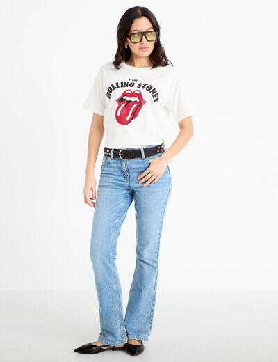 T-shirt oversize col rond rolling stones ecru femme