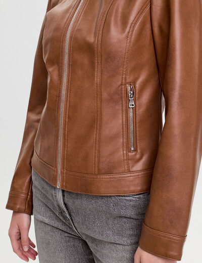 Veste droite zipp&eacute;e beige femme