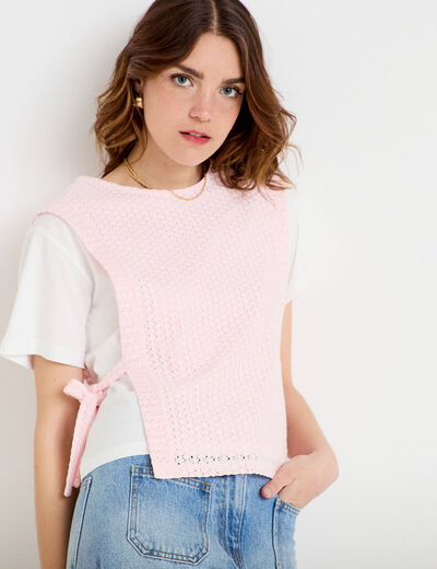 T-shirt 2-en-1 col rond manches courtes rose clair femme