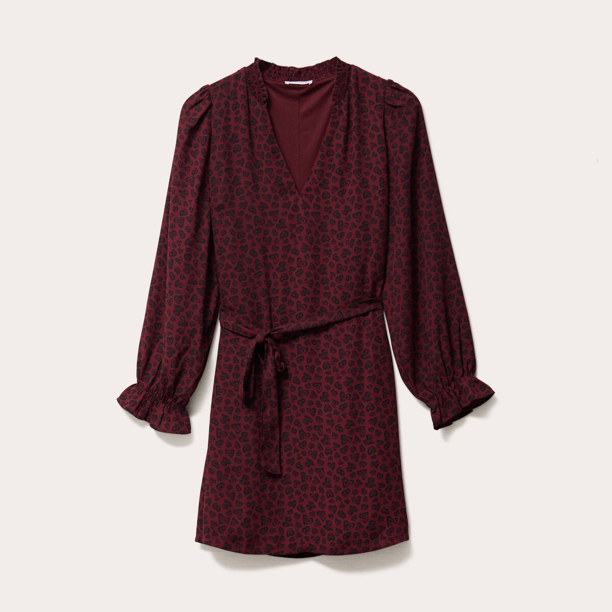 Robe droite ceintur&eacute;e rouge fonc&eacute; femme