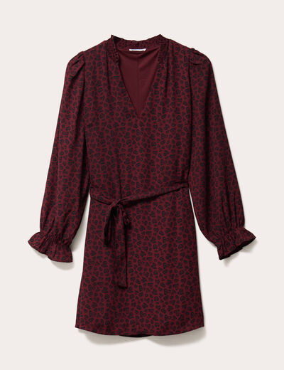 Robe droite ceintur&eacute;e rouge fonc&eacute; femme