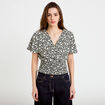 Blouse cintr&eacute;e cropped manches courtes noir femme