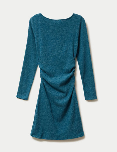 Robe en maille manches longues bleu canard femme