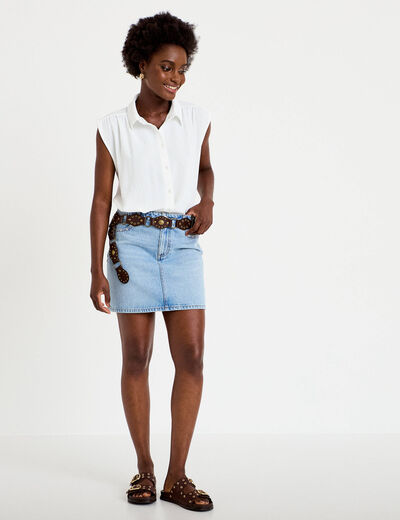 Chemise ample sans manches pliss&eacute;e ecru femme