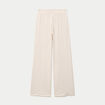 Pantalon large brod&eacute; beige femme