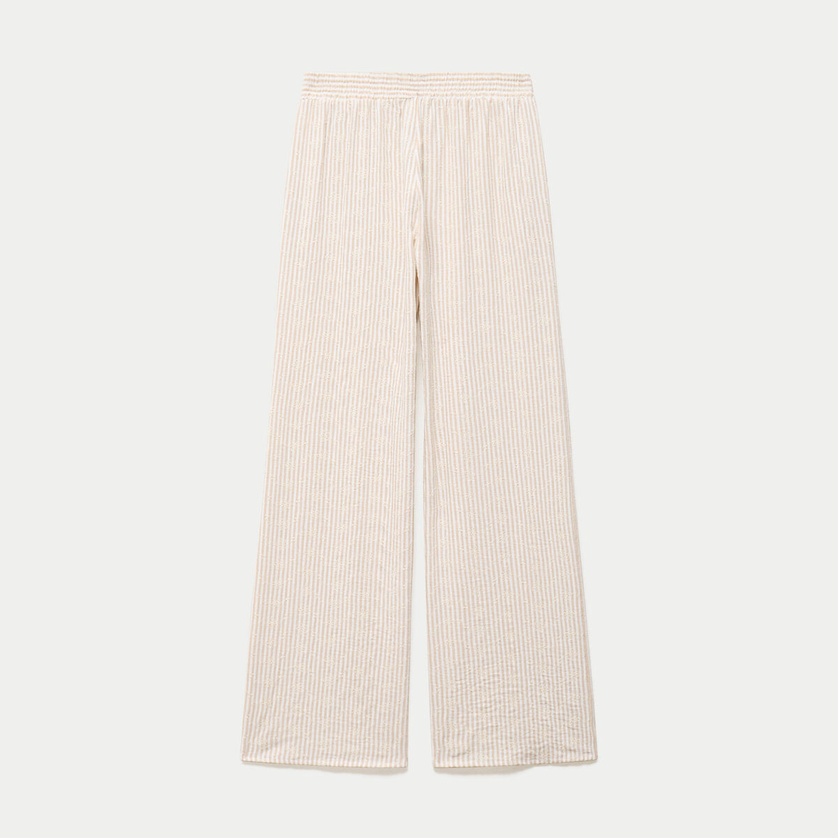 Pantalon large brod&eacute; beige femme