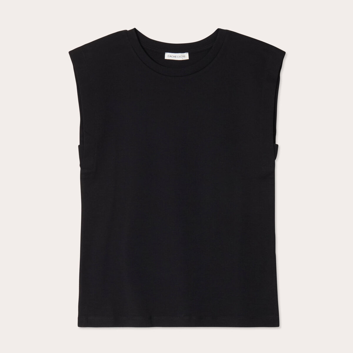 T-shirt col rond sans manches noir femme