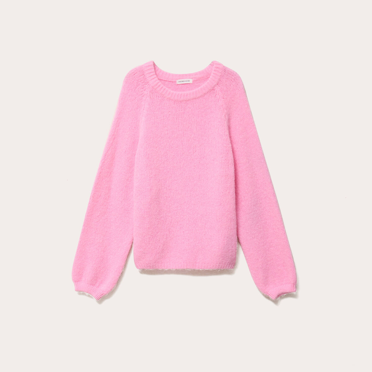Pull ample col rond manches longues rose femme