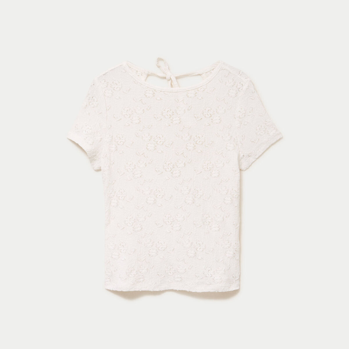 T-shirt ajust&eacute; &agrave; relief manches courtes ecru femme