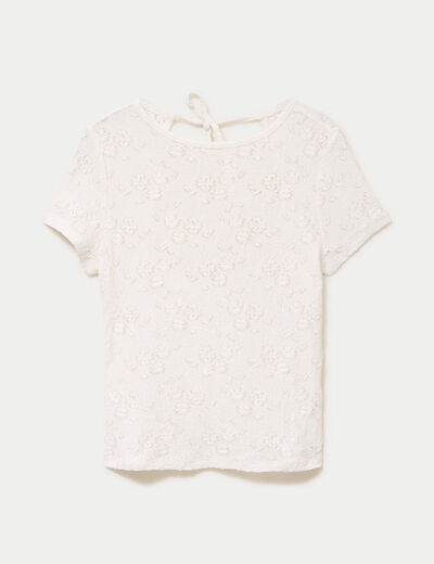 T-shirt ajust&eacute; &agrave; relief manches courtes ecru femme