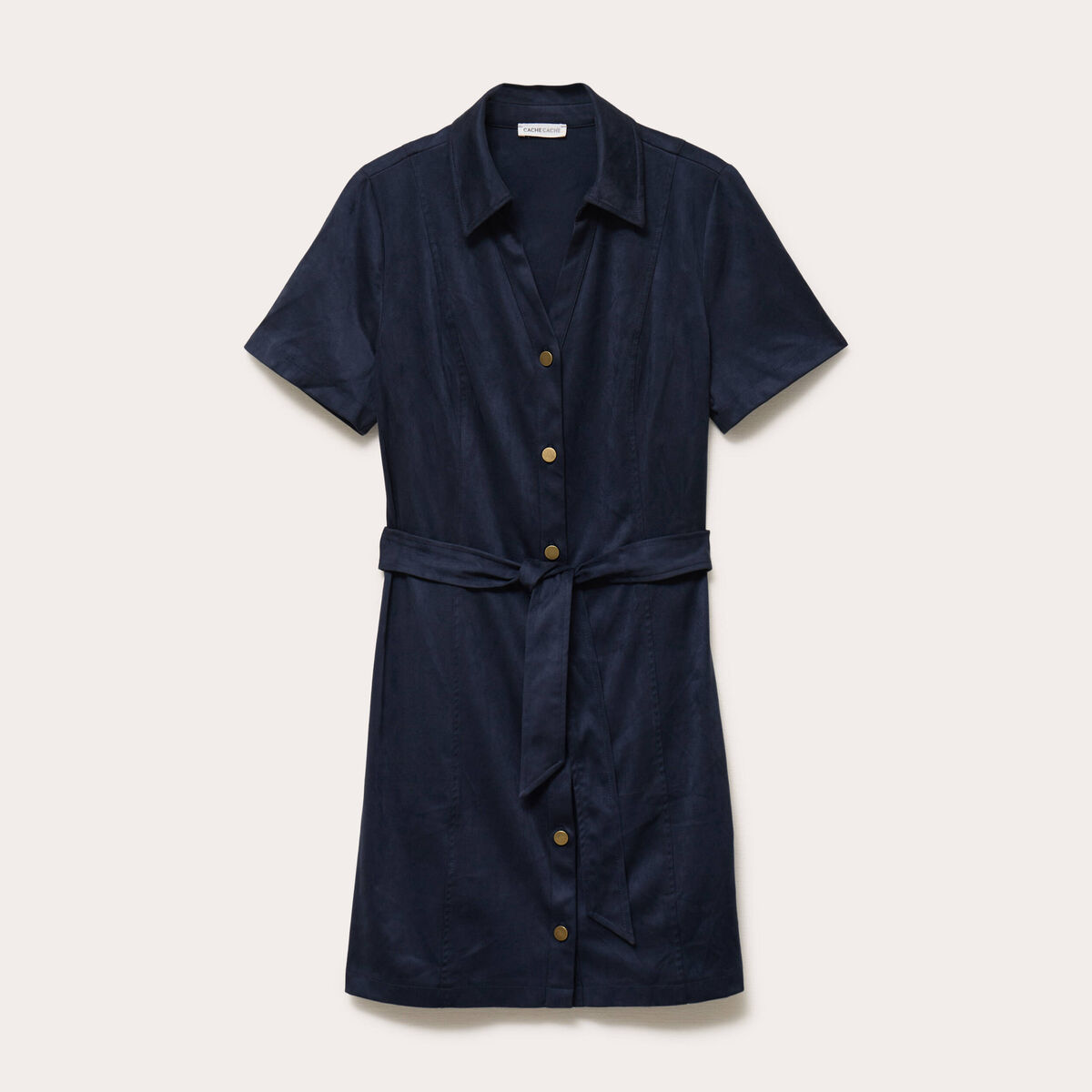 Robe boutonn&eacute;e aspect daim bleu marine femme