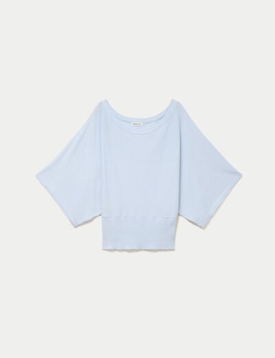 Pull ample manches courtes col rond bleu ciel femme