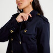 Trench droit court col tailleur bleu marine femme
