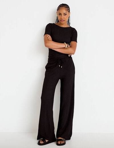 Pantalon large taille standard noir femme
