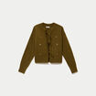 Gilet manches longues brod&eacute; noeuds vert olive femme