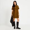 Robe courte droite en velours coton vert olive femme