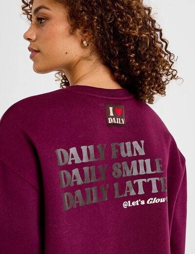 Sweat droit manches longues violet fonc&eacute; femme