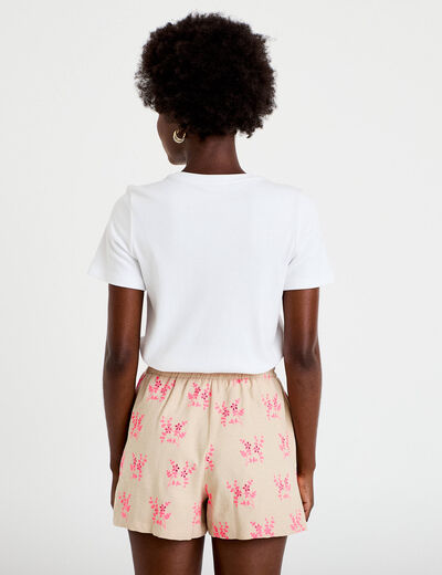 Short flare avec broderie rose femme