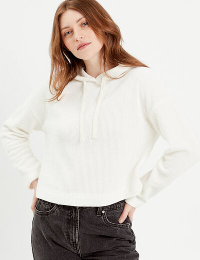 Sweat &agrave; capuche ecru femme
