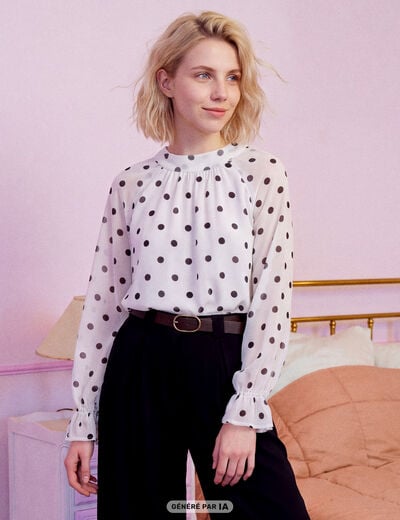 Blouse droite voile manches longues blanc femme
