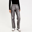 Pantalon droit en coton enduit gris argent femme