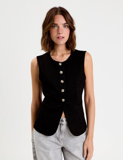 Gilet sans manches tweed noir femme