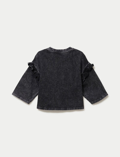 T-shirt oversize court manches longues gris fonc&eacute; femme